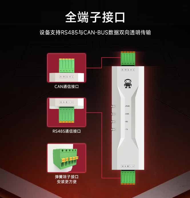 端子接口-ECAN-101型CAN總線轉RS485總線設備