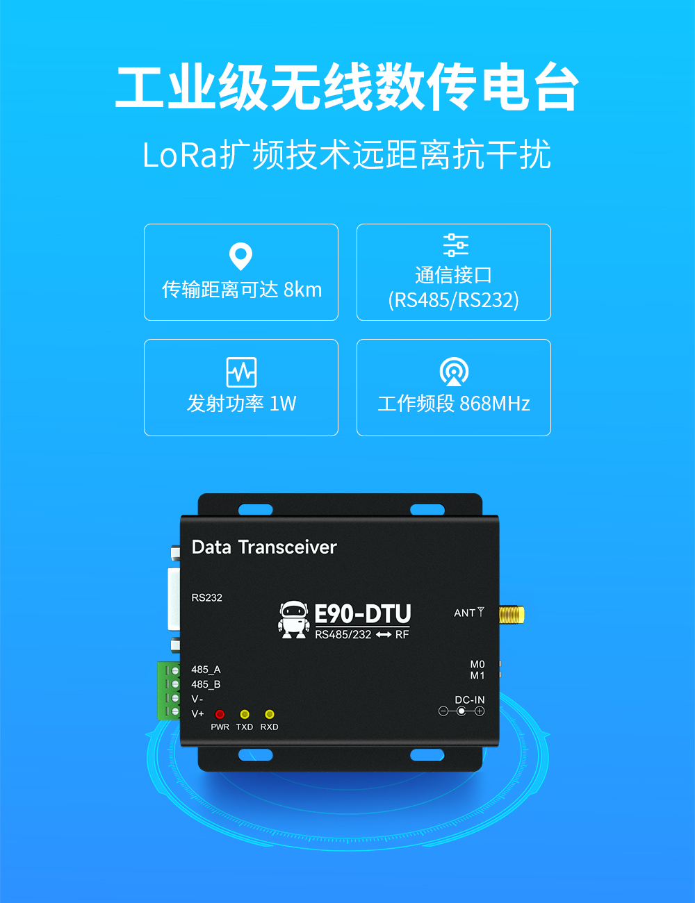 E90-DTU(900L30)-V8 lora擴(kuò)頻數(shù)傳電臺  (1)