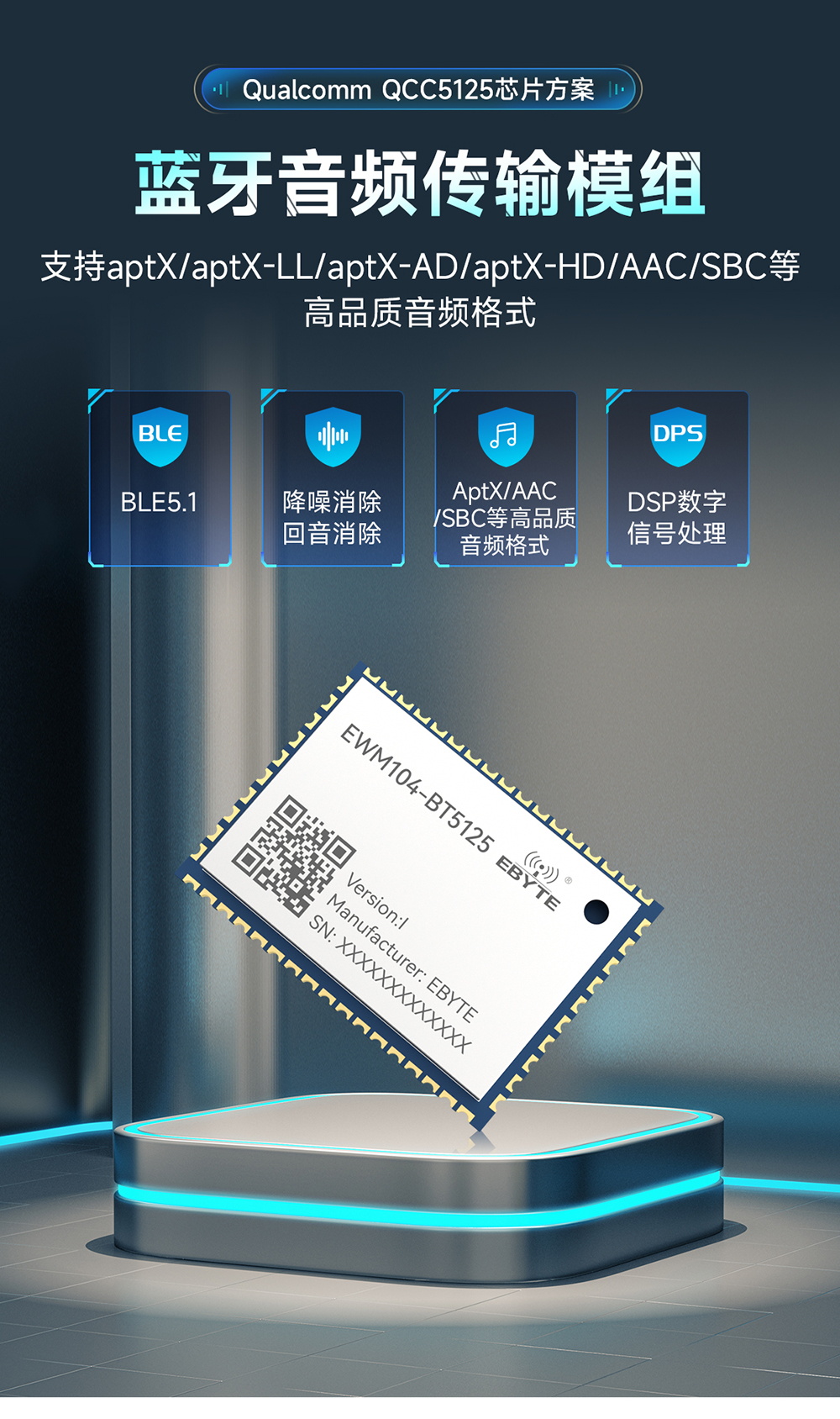EWM104-BT5125(I2S) BLE5.1 藍(lán)牙音頻傳輸模塊 (1)
