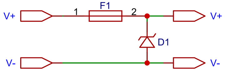 3 穩(wěn)壓二極管和保險絲防反接電路